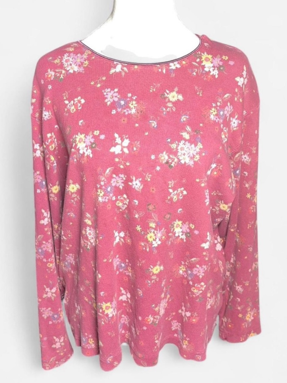 Vintage White Stag Pink Floral Long-Sleeve Top